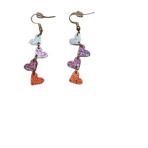 Heart Drop Earrings in Silver, Pink, and red